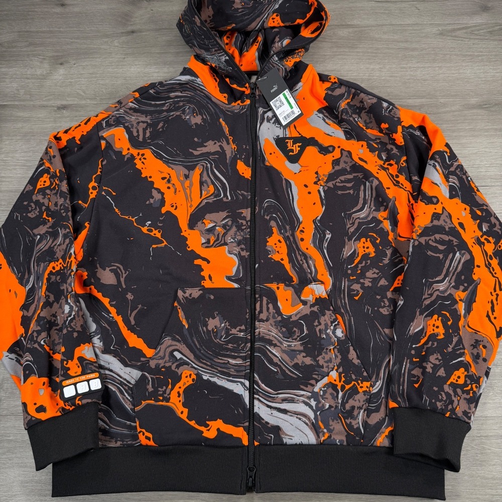 Puma x LaFrancé Heem Full-Zip Hoodie Orange Glo AOP 632471-01 Mens Large